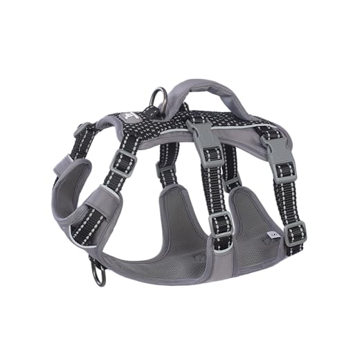 Huntboo Escape Proof Dog Harness Medium, Anti-Pull Dog Harness with Handle, Breathable, Adjustable, Reflective Dog Harnesses, Lightweight Dog Harness for Small and Large Dogs Outdoor (Black,L)