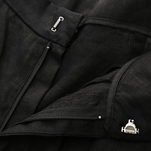 Amazhiyu Women's Linen Ankle Pants Pleated Front Wide Leg Straight Cropped Trouser4