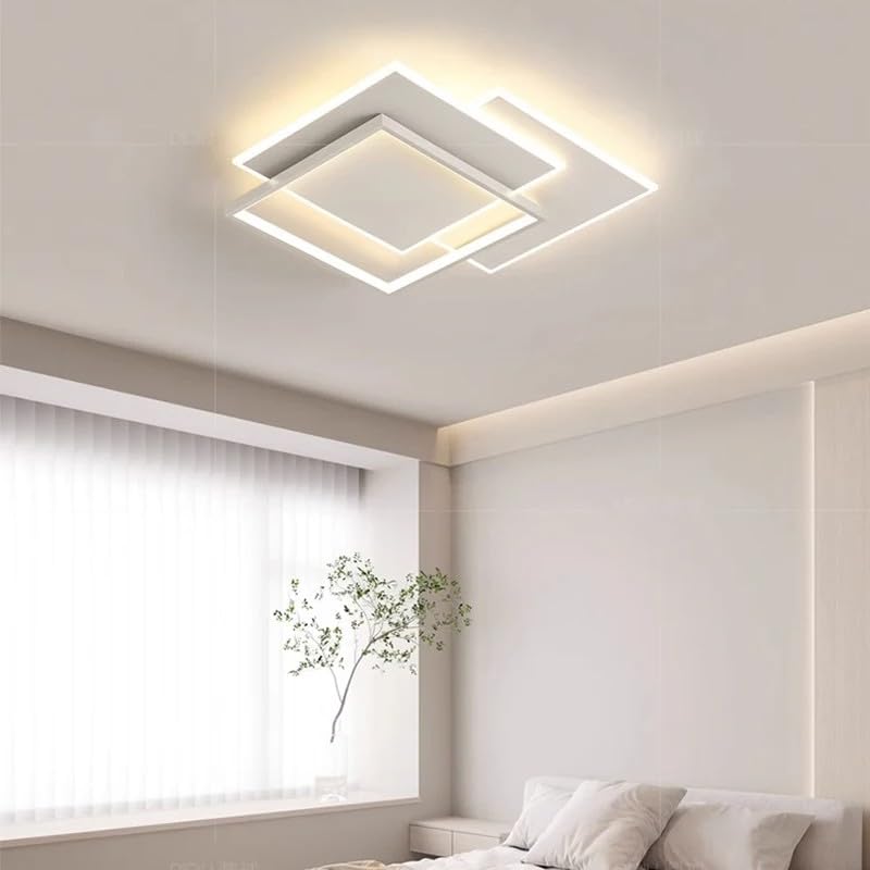 Nowoczesna lampa sufitowa LED do salonu, dekoracja wnętrz do domu, pilot zdalnego sterowania, sypialnia dziecięca, lampa do jadalni (czarna 90 x 60 cm, biała)