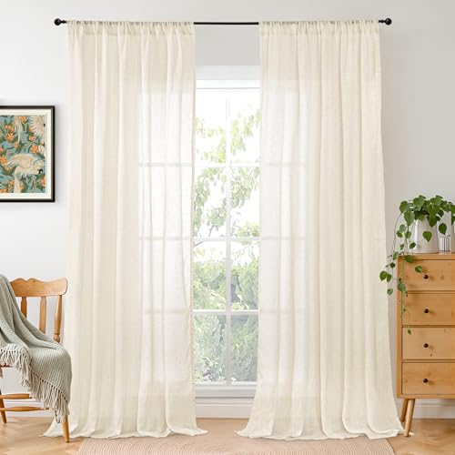 Image of BGment Beige Linen Curtains 84 Inch Length for Living Room Cream Drapes | Semi Sheer Window Drapes Light Filtering with Rod Pocket for Bedroom Dining Country Lightweight, 2 Panels, 52 X 84 Inch