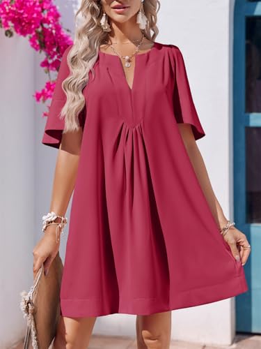 Image of Wenrine Womens Flutter Short Sleeve Mini Dress Casual V Neck Loose Flowy Summer Dresses