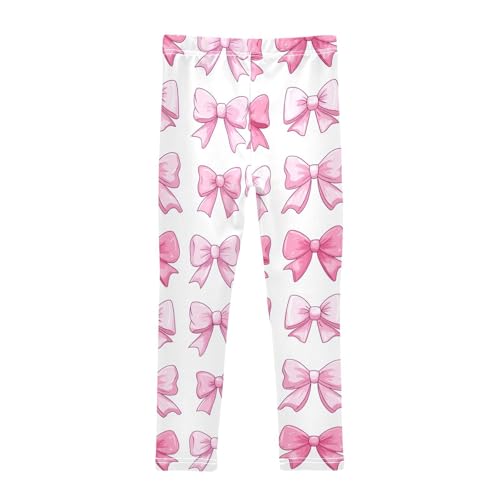 Cute Pink Bows Cartoon White Girls Leggings Kids Yoga Pants Dance Active Tights 4T2