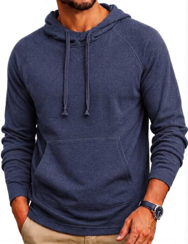 Image of COOFANDY Mens Long Sleeve Hoodie Drawstring Sweatshirt Navy Blue S