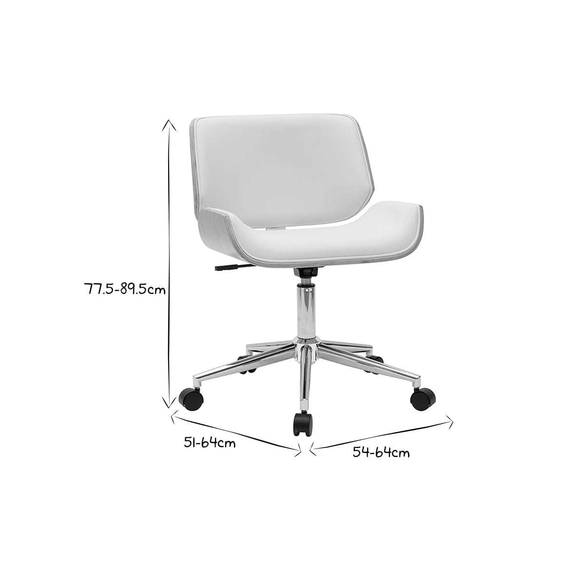 Miliboo - Silla de oficina con ruedas, diseño blanco, madera clara y acero cromado RUBBENS
