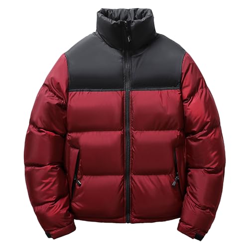 Maiyifu-GJ Men's Stand Collar Warm Puffer Jacket Lightweight Winter Windproof Quilted Coat Puffy Outerwear With Zip Pocket (Medium,Red)