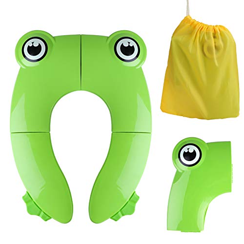 Asiento de Inodoro Plegable para Niños, Opret Tapa WC Orinal Bebe Reductor Compacto y Portátil Protector Inodoro para Viajes (Rana Verde)