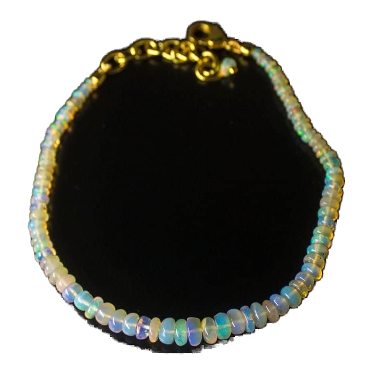 Bracelet opale véritable avec fermoir plaqué or et gemmes lisses haut de gamme