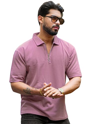 Image of Maniac || Mens || Textured || Polo Neck || 3 /4th Sleeve || Half Zipper || Cotton || T-Shirt