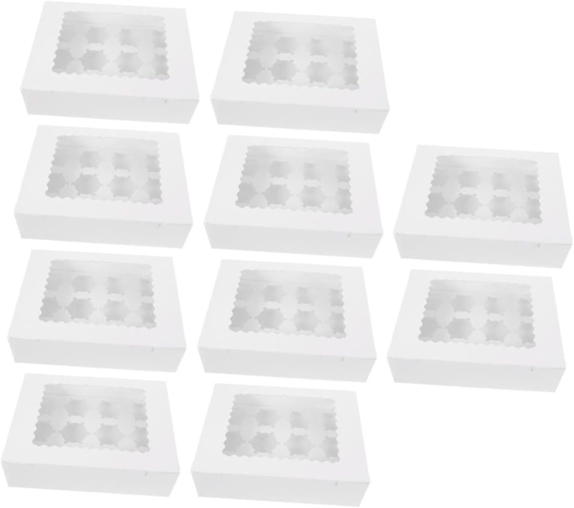 10pcs White Cardboard Cupcake Boxes with Window Design, Muffin and Pastry Paper Packaging for Bakery Treats, Food-grade Paper Dessert Containers for Party and Birthday Storage
