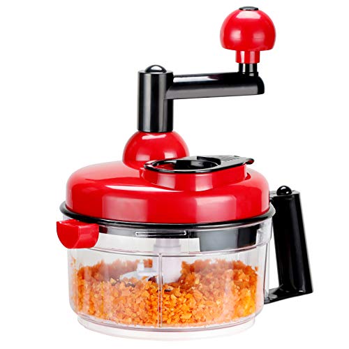 Comparison: Best Blender For Making Salsa 11 KEOUKE Hand Crank Food Chopper Red - Manual Food Processor with Egg Separator, Labor-Saving, Easy to Clean, Large Vegetable Mixer Blender for Onion, Garlic, Salad, Salsa, Nuts, Meat, Fruit, etc