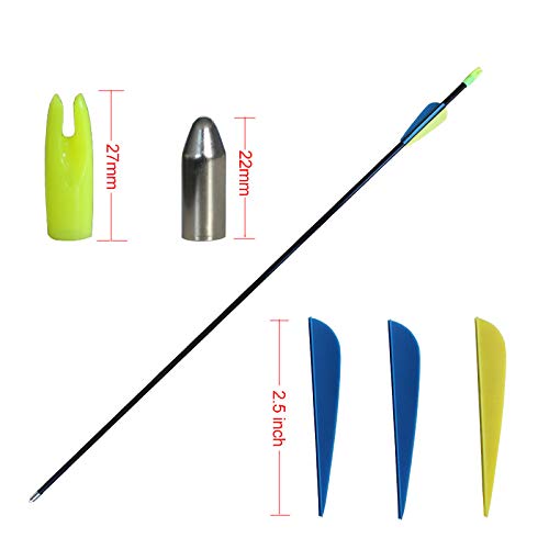CQ Archery Practice Fiberglass Arrows 28inch Recurve Bow Arrows for Beginners or Kids Youth Arrows for Bow(12pcs)