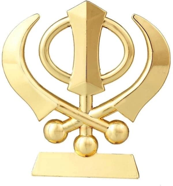 BLESS KRAFT Sikh Religious Symbol Khanda Sahib Idol Metal Golden Statue (6.5 cm x 6 cm) for Car Dashboard | Mandir | Home Decor | Office | Table Showpiece
