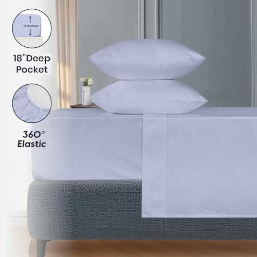 Image of SGI 84 inchx84 inch 4 Pc Wyoming King Sheet Set 600 TC 18 inch Deep, Cornflower Blue