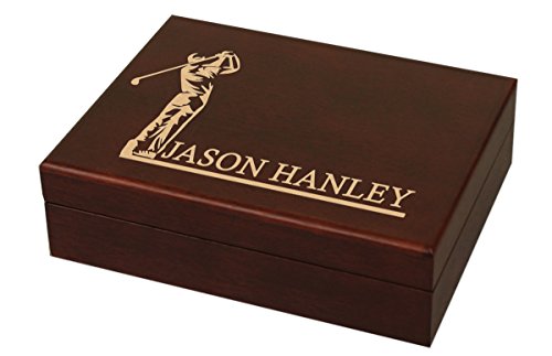 Da Vinci Personalized Wood Mahogany Golf Ball Box With Space For 12 Balls (His Swing)