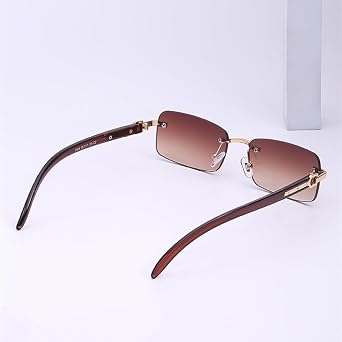 LVTFCO Small Rectangle Rimless Sunglasses, Men's, Luxury Vintage Frameless Sunglasses, Classic Glasses, UV400, blue orange