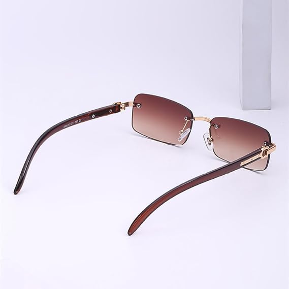 LVTFCO Small Rectangle Rimless Sunglasses, Men's, Luxury Vintage Frameless Sunglasses, Classic Glasses, UV400, blue orange