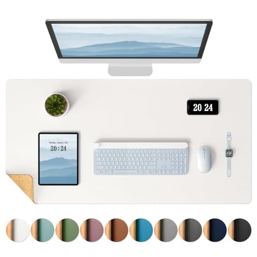 Aothia Eco-Friendly Natural Cork & Leather Double-Sided Office Desk Mat 31.5" x 15.7" Mouse Pad Smooth Surface Soft Easy Clean Waterproof PU Leather Desk Protector for Office/Home Gaming (White+Cork)