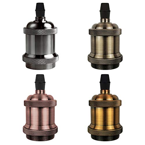 Image of DiCUNO Vintage E26 Lamp Socket, Edison Retro Pendant Lamp Holder, Industrial and Decorative for DIY Lighting, 600℃ Heat Resistant 4 Packages (Color: 4 Mixed Colors)