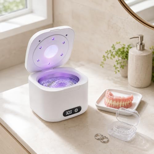 Dispositivo de limpieza ultrasónica para férulas dentales, 48 kHz, limpiador ultrasónico UV con 4 modos, 340 ml, portátil, para férulas dentales, dentaduras, retenedores, alineadores, prótesis Dispositivo de limpieza ultrasónica para férulas dentales, 48 kHz, limpiador ultrasónico UV con 4 modos, 340 ml, portátil, para férulas dentales, dentaduras, retenedores, alineadores, prótesis