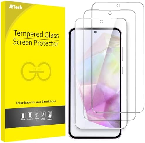 JETech Schutzfolie für Samsung Galaxy A35, 3 Stück | HD Klar, Face ID Kompatibel, Kratzfestes Gehärtetes Glas, Einfache Installation