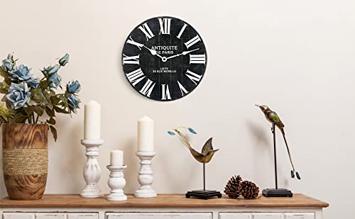 Nikky Home 12" Farmhouse Wood Wall Clock Battery Operated Silent Non Ticking Rustic Outdoor Wooden Black Clock Roman Numerals Home Decor For Kitchen, Living Room, Bedroom, Office #TOP7