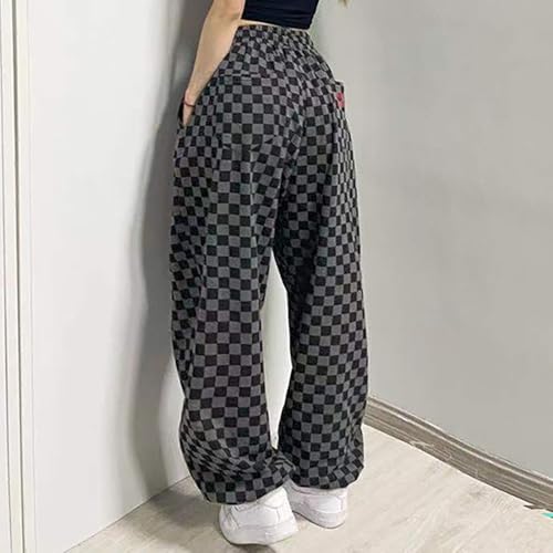 Women's Hiphop Street Dance Pants Elastic Waist Loose Wide-Leg Black/White Checkered RetroJazz Trousers4