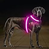 ChalkLit Light Up Dog Harness, No Pull Led Dog Harness Glow-in-The-Dark for Night Walking, USB Rechargeable Lighted Safety Vest for Medium Large Dogs, Adjustable Soft Mesh Fully Illuminated(Pink, L)