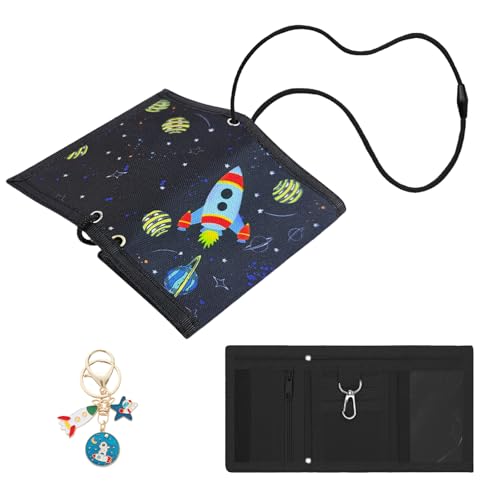 Aucuu Rakete Brustbeutel Kinder, Motiv Brustbeutel, Kinder Geldbeutel, Geldbörse mit Schlüsselanhänger Sichtfenster zum Umhängen, Portemonnaie, Brieftasche für Jungen Mädchen Portmonee