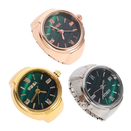 LIGIGWASH 3個 ステンレス製ミニ指時計点 レディース指輪ウォッチ 創意デザイン装飾リング 耐久性と装飾効果 女性用フィンガーアクセサリー