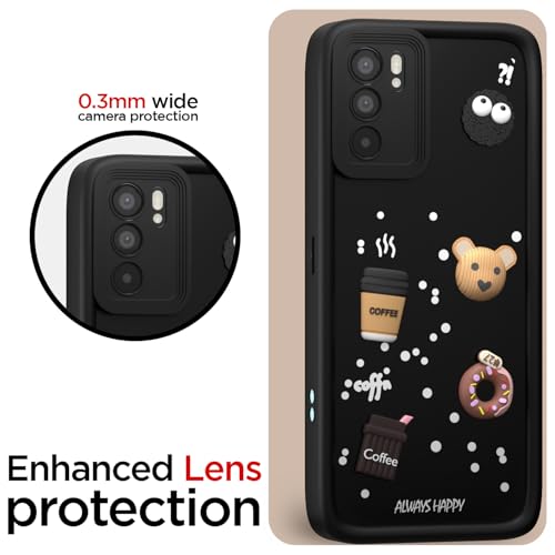 Image of Pikkme Back Cover for Oppo Reno 6 5G | Cute Fun Cartoon 3D Bear Silicone Full Body Protection Bumper Cover (Black)