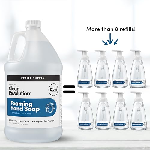 Image of Clean Revolution Fragrance Free Foaming Hand Soap Refill, Moisturizing Sulfate-Free Hand Soap, Ready-to-Use Foam Soap Refill for Kitchen & Bathroom, Unscented (128oz, 4 Pack)