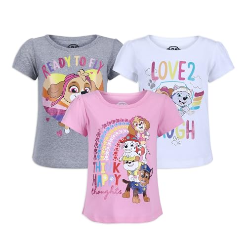 Paw Patrol Nickelodeon Girls Short Sleeve Shirt 3 Pack for Toddler and Little Kids