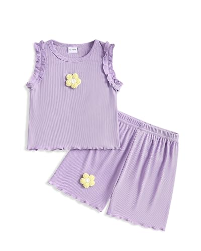 Image of Weebaby Toddler Girl Clothes Baby Summer Outfits Sleeveless Halter Top Ruffle Short Set Cute Kids Clothes Girls