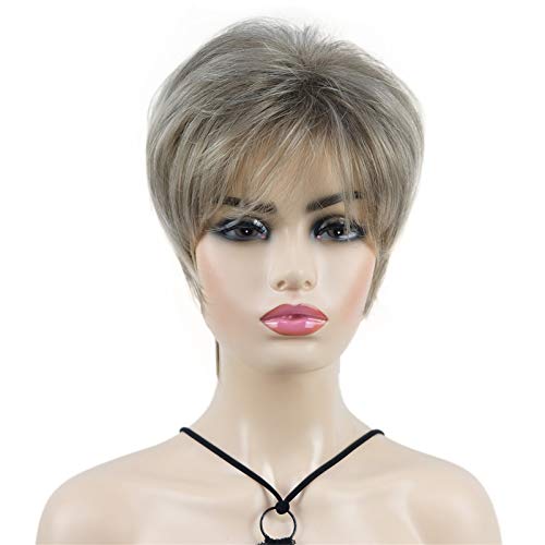Wiginway Short Straight Synthetic Wigs with Full Bangs Fluffy Naturally Premium Hair Natural Fashion Wigs for Women Brown Mix