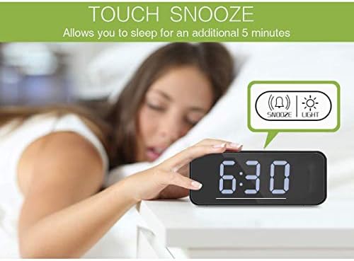 FXDM Digital Mirror Alarm, LED Bedside Clock with Temperature, Snooze,voice Control Makeup Mirror Adjustable Brightness LED Clock-Black, One Size (F05)