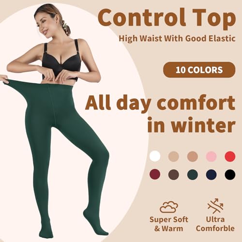 Image of DancMolly Opaque Fleece Lined Tights for Women, High Waist Warm Winter Thermal Control Top Pantyhose