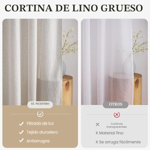 Cortinas de lino claro PONY DANCE de 140x137cm con ojillos para ventanas de cocina 5