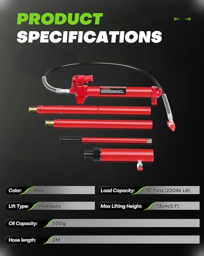 Heavy Duty 10 Ton Porta Power Hydraulic Jack Body Frame Repair Kits Auto Shop Tool Lift for Ram for Loadhandler Truck Bed Unloader Farm/Hydraulic Equipment Construction - Image 5