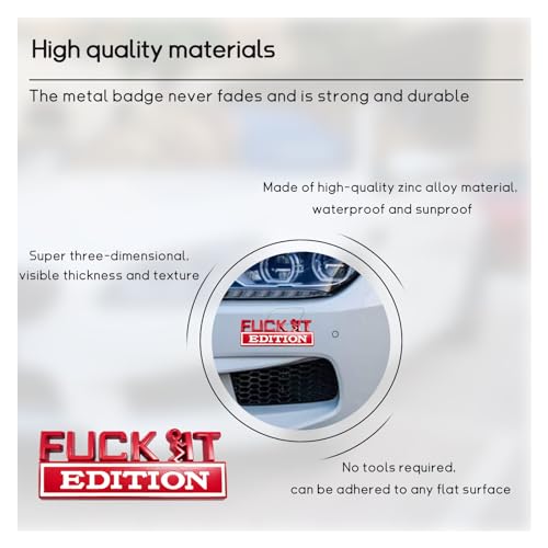 Image of Dickno Fuck It Edition Emblem for Car, Auto Fender Bumper Decoration Stickers, Vehicle 3D Side Fender Rear Trunk Decal Badge, Universal Exterior Accessories for Car Truck SUV (Red & White)