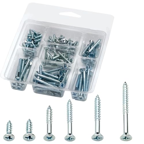 Kit surtido de tornillos para madera Rocky Mountain Goods – Set de 140 piezas con tornillos Phillips de cabeza plana de 1/2", 3/4", 1", 1-1/4", 1-1/2", 2" zincados miniatura 1