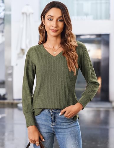 Image of Zeagoo Long Sleeve Shirts for Women V Neck Casual Sweaters Basic Knit 2025 Fall Fashion Pullover Tops