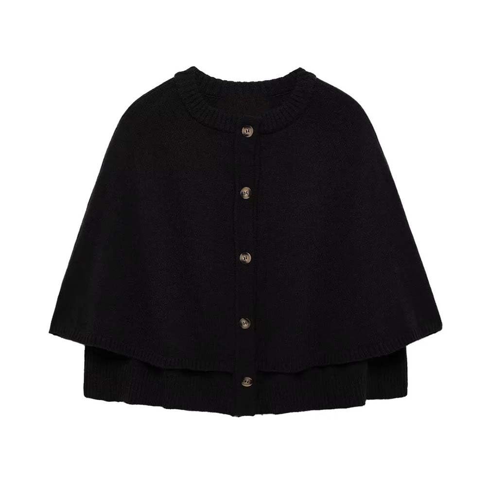 Mywinway Womens Round Neck Shawl Cardigan Sweater Fall Winter Casual Button Up Cropped Knit Cape Coat Trendy Sweater