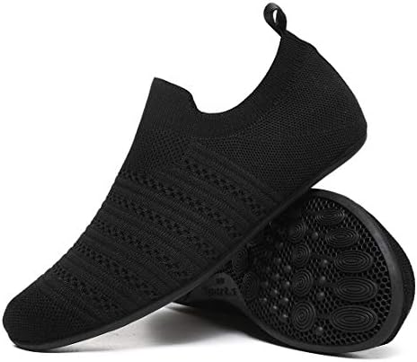 QZKDM Lightweight Slip on Grip Indoor House Slippers Barefoot Non slip Home Exercise Yoga Shoes for Men Women (QZ20002Black39)