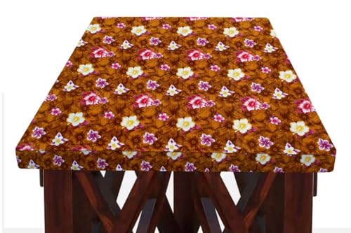 Image of The Furnishing Tree Elastic Rectangular Dining Table Cover WxL 36x48 in Inches Polyester Floral Pattern Orange