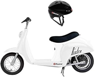 Razor Pocket Mod Miniature Euro 24V 250W Toy Electric Motor Scooter Helmet, White - Speeds up to 15 MPH