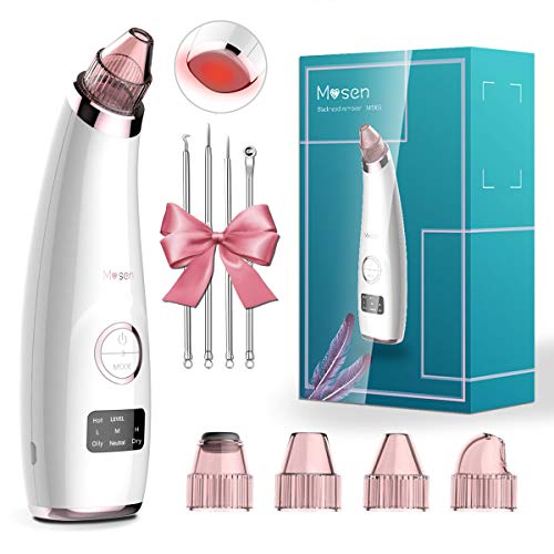 Mosen Blackhead Remover Vacuum Professional Pore Vacuum Cleaner Acne Comedone Extractor USB Rechargeable LED display 4 modes 5 replaceable probes (Extra Blackhead Remover Kit included)