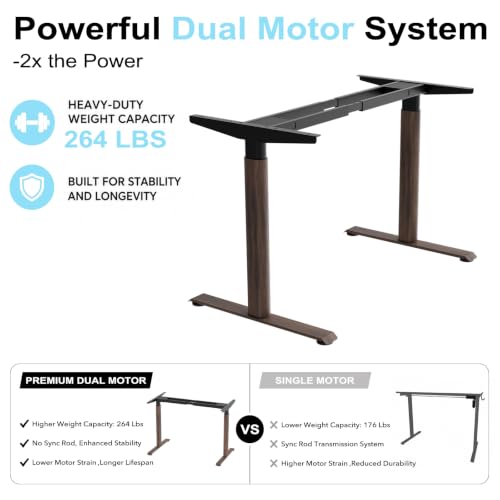 Image of Dual Motor Standing Desk Frame,Sit Stand Desk Base Only,Walnut | Whisper-Quiet Dual Motors, 264 lb Capacity, Fits 47.2-70.8 in Tabletops, Stable Steel Frame with Oval Legs, 3 Memory Presets