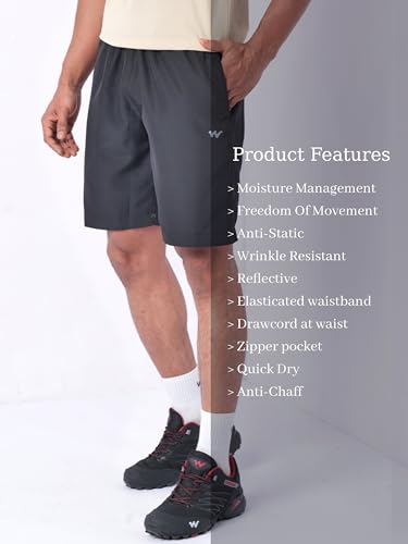 Image of Wildcraft Men's Solid Regular Fit Shorts| Mid Waist with Adjustable Drawcord