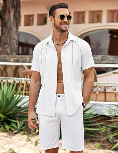 COOFANDY Men's Cuban Guayabera Shirt Summer Beach Vacation Shirt Casual Short Sleeve Button Down Resort Wear4