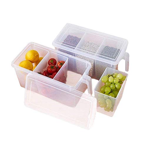 Image of 3 Section Plastic Food Storage Container Fridge Storage Pack of 1 Refrigerator Organizer Container Fridge Storage Jar, Grocery Organizers For Vegetables,Clear with Lid (2 Liter)